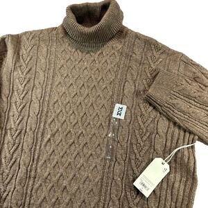 Mutual Weave Turtleneck Sweater Mens XL Brown Cable Knit Hickory Htr Cotton